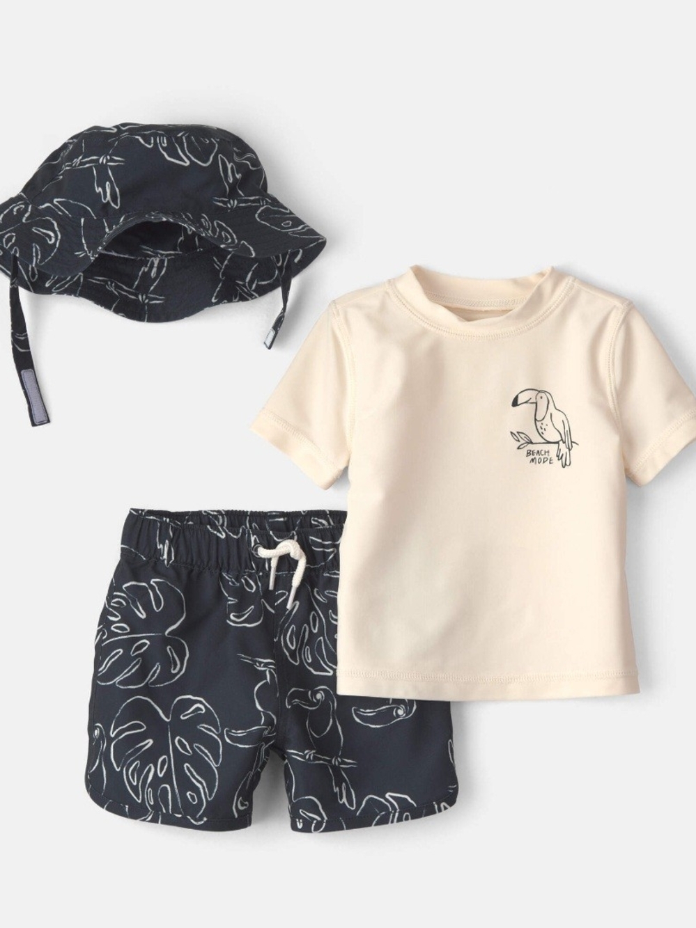 Baby Boy 3-Piece Rashguard Swimsuit Set - Black/Ivory